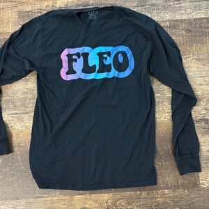 Fleo Black Long Sleeve Tee with Pink-to-Blue Gradient Logo